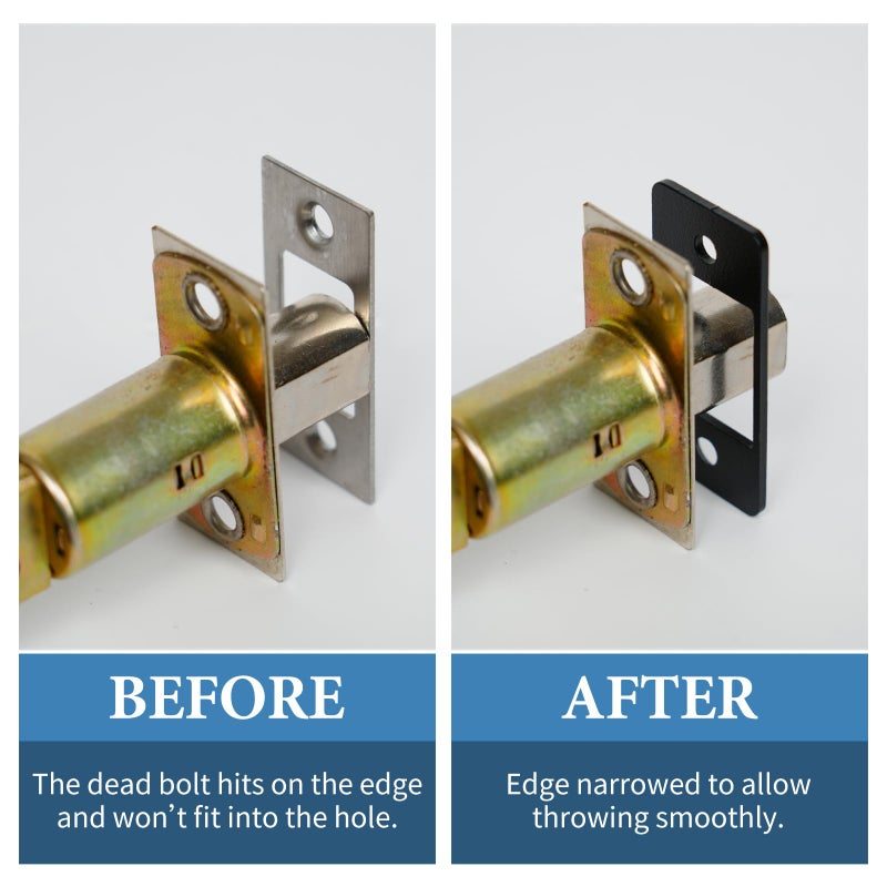 MOSECYOU Deadbolt Restorer Strike Plate Large Version 2-3/4"" x 1-1/8"", Screw Holes Spaced 2-1/8"", Fix Latch Misalignment/Sticking/Jamming, Narrow Side and Large Hole - Image 4
